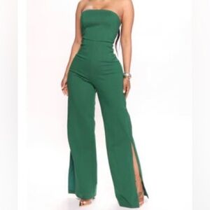 Fashion Nova Strapless Green Jumpsuit